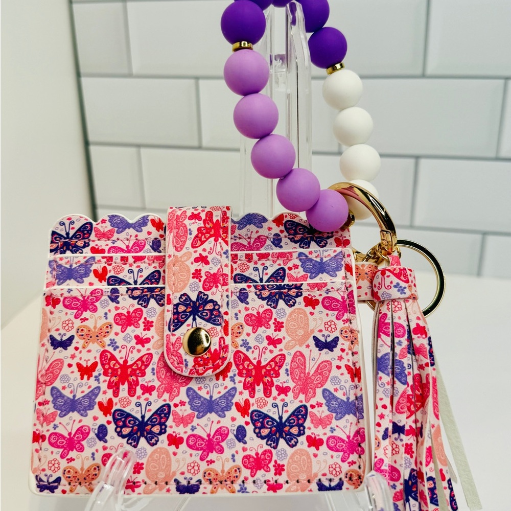 Butterfly Print Card Holder with Keychain